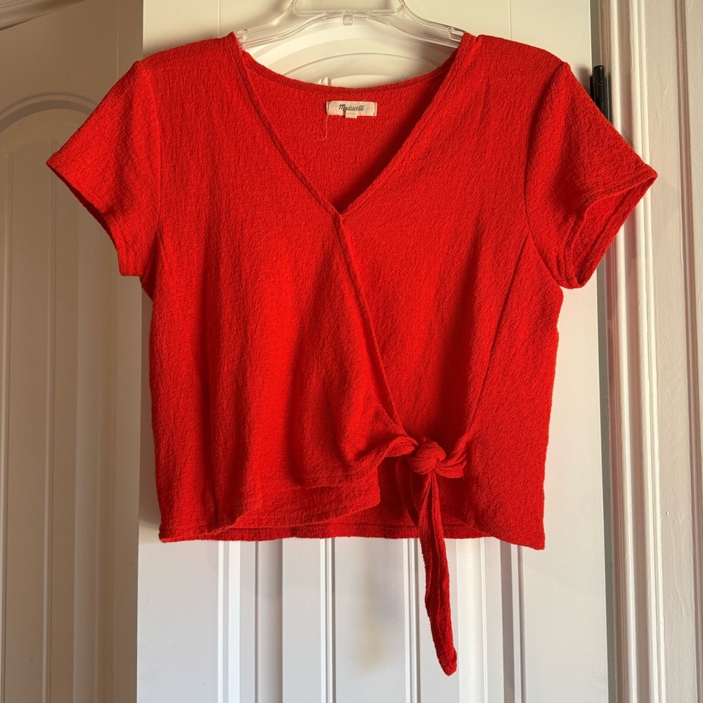 Madewell Bright Orange 100% Cotton Short Sleeve Wrap Top - Womens Small EUC